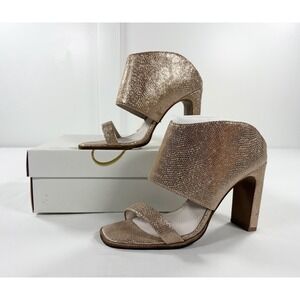 42 GOLD Linx Sandals Women 9.5 Rose Gold Metallic Scaly Textured Block Heel New
